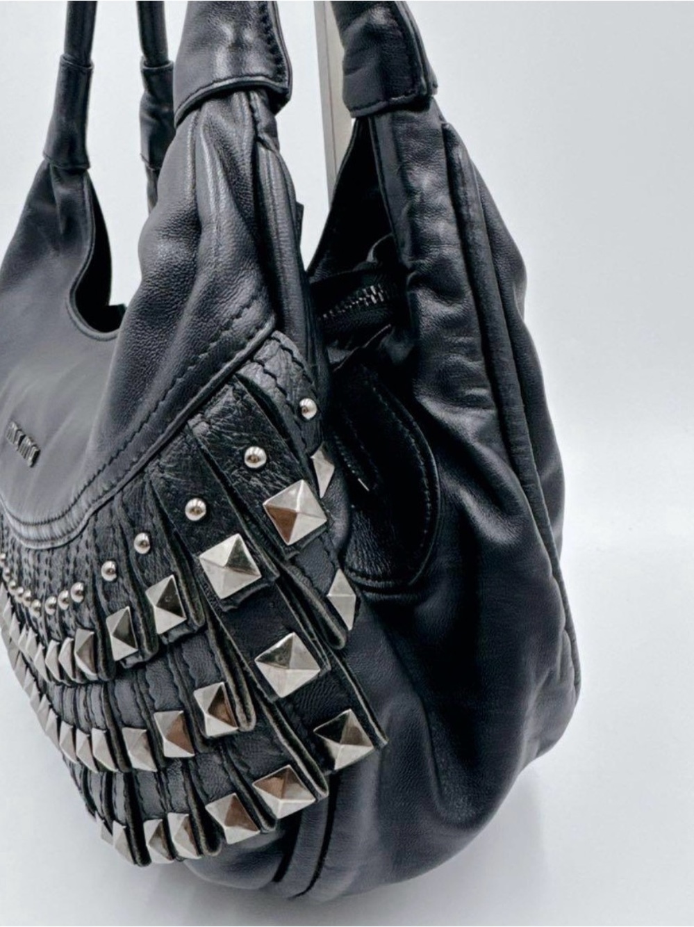 Miu Miu Black Leather Studded Hobo Bag - Picture 3 of 11
